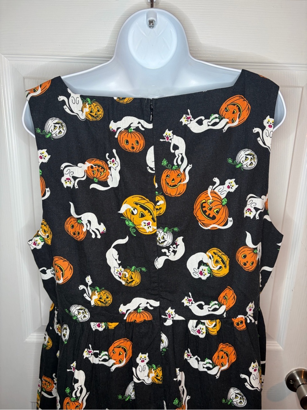 Modcloth Truth Or Square Linen Sleeveless Halloween Dress Boo Cats Black 16 NWT - Picture 10 of 13